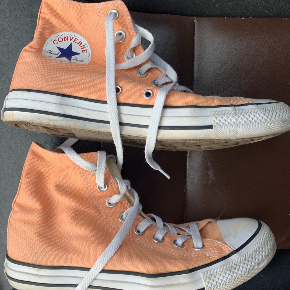 Peach/orange high top converse
